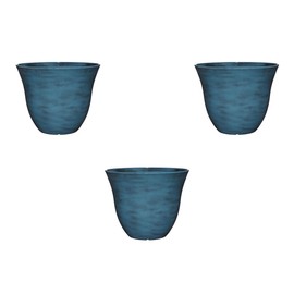 Classic Home and Garden Indoor/Outdoor Round Honeysuckle Resin Flower Pot Planter, Blue Jean, 15" (Pack of 3)