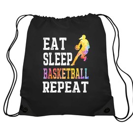 Haizct Eat Sleep Basketball Repeat Drawstring Backpacks, Unisex Drawstring Basketball Bags for Gym Shopping Sport, Basketball Gifts for Men Women Basketball Lover, Basketball Player Gift(BP066)