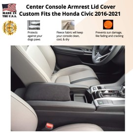 Auto Console Covers- Fits The Honda Civic 2016-2021 Center Console Armrest Cover Fleece Fabric. (Black)
