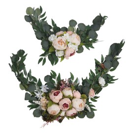 2pcs Artificial Wedding Arch Flowers Colorfast Exquisite Romantic Wedding Welcome Signs Floral Decoration Wedding Arch Decor Champagne