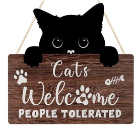 Funny Wall Cats Decor Sign,Black Cats Welcome Wooden Plaque Kitty Kitten Footprint Wooden Plaque For Cat Lovers for Home Kitchen Bar Pub Decoration,10''x8''