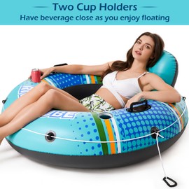 Jasonwell Inflatable River Tube Float - Heavy Duty River Float Pool Floats Lake Premium Water Tubes for Floating Recreational River Raft Lounge Floaties with 2 Cup Holders for Adult