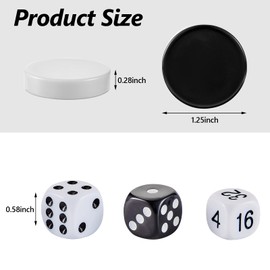 Skylety 30 Pcs Backgammon Pieces Checkers, 1.25 Inch Replacement Checkers Board Game Playing Game Chips with 5 Dice(Black and White)
