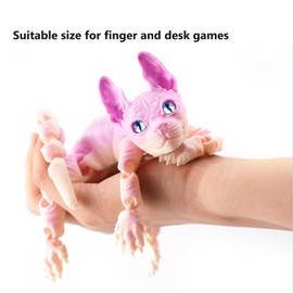 QINGMIAO 3D Printed Cat, Articulated Hairless Cat Toys for Adult, 3D Print Animals Fidget Toys Decor for Stress Relief, 3D Printing Cute Cat Desktop Pet (Rianbow)