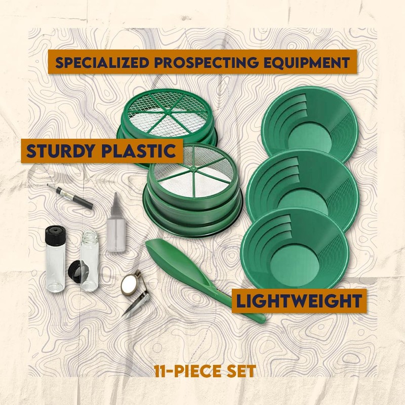 SE 11-Piece Gold Panning Kit - Complete Prospecting Set with