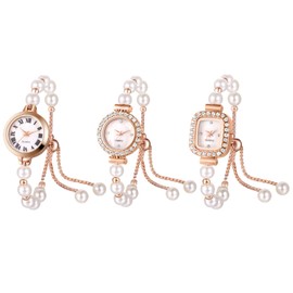 JewelryWe Women's Quartz Analog Round Small Rose Gold Waterproof Stainless Steel Bracelet Wristwatch for Daily Use, Beads - Rose Gold - Set of 3, Vintage
