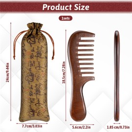 Sandalwood Wooden Comb Wide Tooth Comb Antistatic Wooden Comb Hair Golden Sandalwood Curling Comb with Storage Bag Beard Comb Hairdressing Comb Massage Hair Comb Travel Hair Detangler Brush for Men