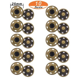 10 Sets Antique Brass Sew On Snap Fasteners Metal Snap Button Rust Proof Press Studs (25mm)