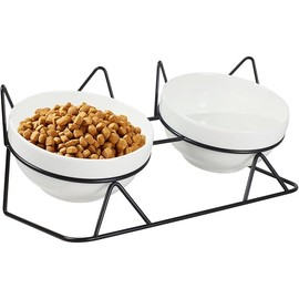 Elevated Tilted Bowls for Indoor Cats - Raised Ceramic Feeder, 15 Slope, anti Vomiting, Suitable for