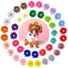 Petbuy 40Pcs Puppy Yorkie Dog Hair Bows Flower with Rubber Band,Pet Small Dog Girl Flower Christmas Hair Topknot Bowknot Hair Accessories Pet Grooming for Party Christmas Birthday