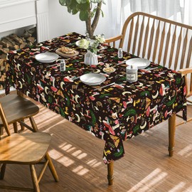 Horaldaily Mushroom Tablecloth 52x70 Inch Rectangular, Seasonal Black Vintage Moths Washable Seasonal Table Cover for Party Picnic Dinner Decor