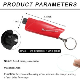 KVAEY 3PCS Window Breaker Seatbelt Cutter, 3-in-1 Mini Glass Breaker Emergency Seat Belt Cutter Keychain, Spring-Loaded Safety Hammer Escape Tool Key Chain for Land and Underwater (Black+Red)
