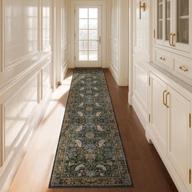 Hazo Haus Extra Long Runner Rugs for Hallways 2x10 - Vintage Botanical Floral Runners for Kitchen Laundry Room Hall Way, Washable Non Slip Low Pile Boho Dark Bird Rugs - Brown