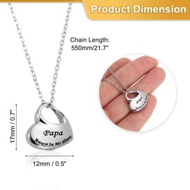sourcing map Heart Cremation Necklace for Ashes Papa, Urn Ash Memorial Cremation Necklaces Waterproof Keepsake Pendant with Funnel Kit for Ashes of Loved Ones (Silver Tone)