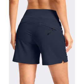 SANTINY Women's 5''/ 7''Hiking Shorts with 3 Zipper Pockets Lightweight Quick Dry Golf Shorts for Women Athletic Walking (Navy_5-M)
