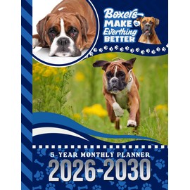 5-Year Monthly Planner 2026-2030: Dated Large / 60 Month Agenda / With Notes Pages - To Do List / Boxer Dog Art Cover Design