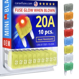 CARAX Glow Fuse – Premium Fuse Mini Blade – 20A Kit 10 pcs – Glow When Blown LED Automotive Fuse – Smart Auto Glow Fuse Easy Identification – 10 pcs