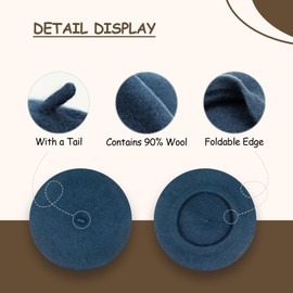 Gllutt Women Wool Beret Hat French Style Solid Color (Peacock Blue)