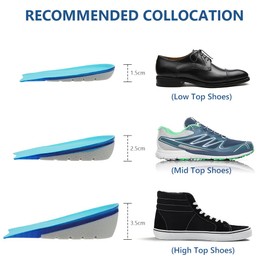 Aomig Height Increase Insoles, Heel Cushion Pads Heel Insole Invisible Heel Lift Inserts, Elastic Shock Absorption Heel Cups Half Increased Heel Shoe Lifts, Elevator Shoe Lift Inserts Men Women 2.5cm