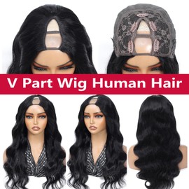 BDBDBD V Part Wig Human Hair Body Wave for Black Women Wigs Human Hair Glueless Wear and Go U Part Human Hair Wig 100% Body Wave Human Hair Wig Beginner Friendly 180% Density Natural Color (16 inch)