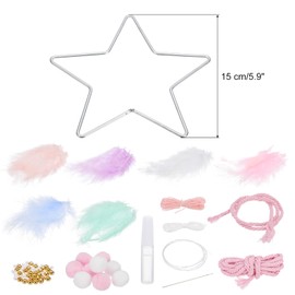 PATIKIL DIY Dream Catcher Star Making Dream Catcher Supply Handmade Dream Catcher Kit Feather Pom Pom Beads Wall Hanging Decoration Craft Pink