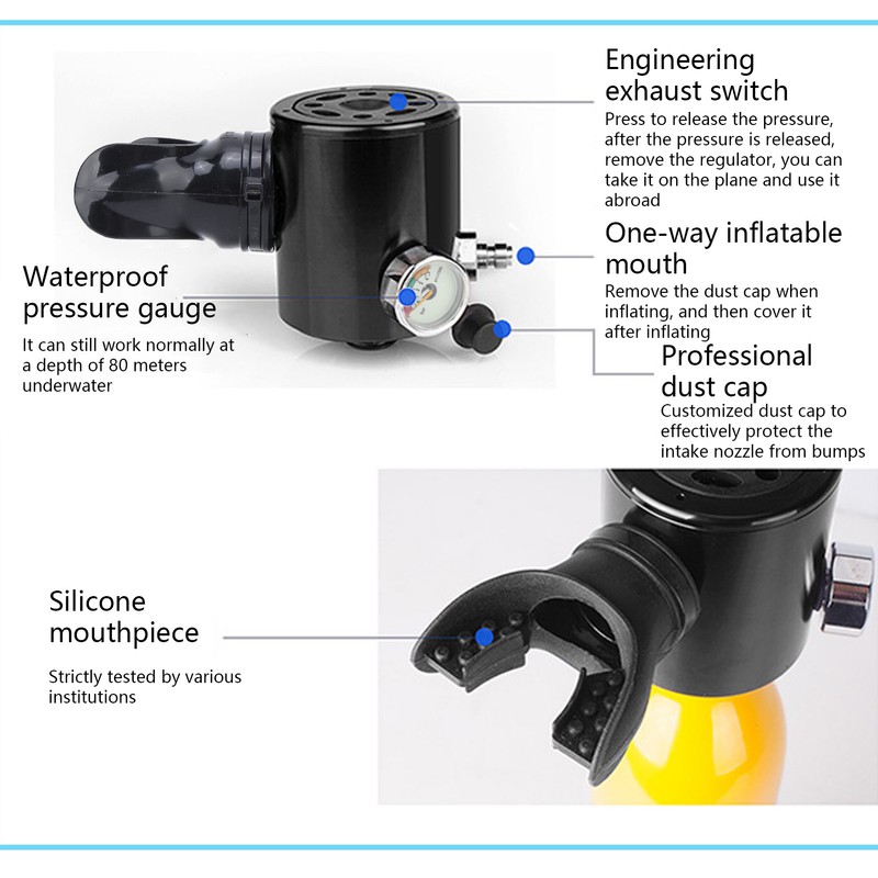 DIDEEP 0.5L Scuba Oxygen Cylinder Head Breather Valve Adapter for