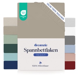 Dreamzie Fitted Sheet 120 x 200 cm - 35 cm Deep Pocket - 100% Microfibre Bed Sheet - Linen, Tested for Harmful Substances (Oeko Tex), Bed Sheet with Elastic Band