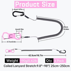 UNYLE 4 Pcs Fishing Lanyard Heavy Duty Retractable Coiled Tether, Fishing Net Magnetic Release Clip Holder Retractor with Carabiner and Split Ring for Pliers, Tools