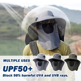 TAGVO Men's Sun Hats, UV Protection Summer Hat with Wide Brim, Safari Hat, Foldable Hiking Hat, Waterproof Fishing Hats, Boonie Hats with Chin Strap, gray