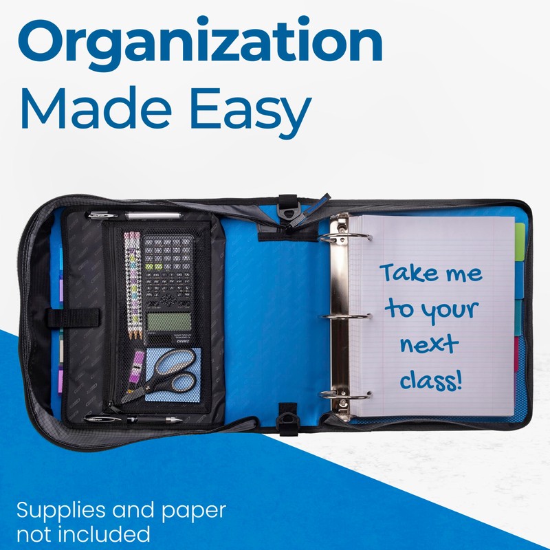 Case-it Mighty Zip Tab Zipper Binder, 3" O-Ring with 5-Color