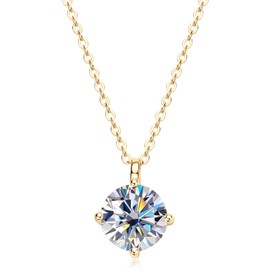 PROSTORY 3CT Moissanite Solitaire Pendant Necklace for Women (Gold)