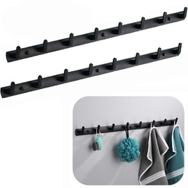 Spotact Wall Mounted Coat Racks with 8 Hooks Hanging Holder Towel Rack 29.7"x1.3" Modern Black Hanging for Clothes Entryway Bathroom (8 Hooks(2 Packs))