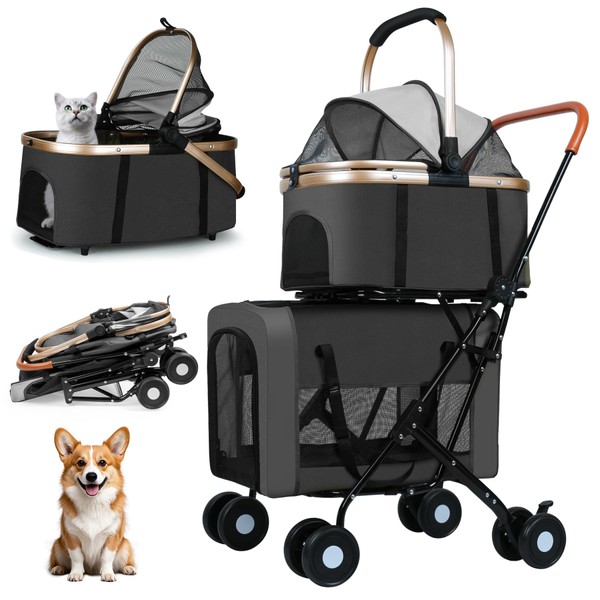 Double Pet Stroller for Dogs and Cats: Dog Stroller Foldable