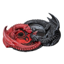 Auspicious Infinity Red And Black Unity Dragons Decorative Incense Burner Holder