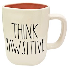 Rae Dunn THINK PAWSITIVE Mug - Pink inside - Ceramic - Dishwasher and Microwave safe - Dog lover gift