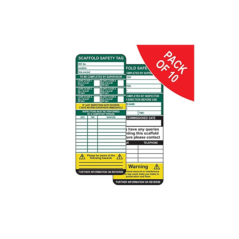 Scafftag Scaffold Inspection Tags, Pack of 10, Polypropylene, W75mm x