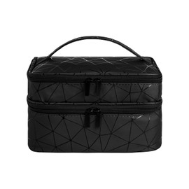 KGMCARE Organizador de esmalte de uñas de doble capa y almacenamiento, funda de transporte de piel sintética geométrica para esmalte de uñas, esmalte de uñas y juegos de manicura, capacidad para hasta 30 botellas (15 ml) con divisor desmontable