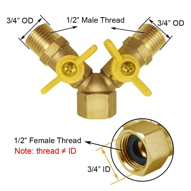 BesNPT Brass 3 Way Shut Off Valve 1/2" Male x