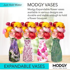MODGY Expandable Flower Vase Set, Plastic Decorative Modern Foldable Printed Vases for Centerpieces for Wedding, Dining Table, Home Decor, Living Room, Bathroom, Office, Mary Cassatt Lilacs, 4 Pack