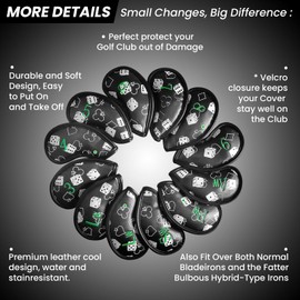 Golf Club Headcovers Iron Synthetic Leather Deluxe Value 12 Pcs/Set, Golf Head Covers with Number Printed Durable Light for Men Women Universal Fit All Irons Clubs (Carbon)