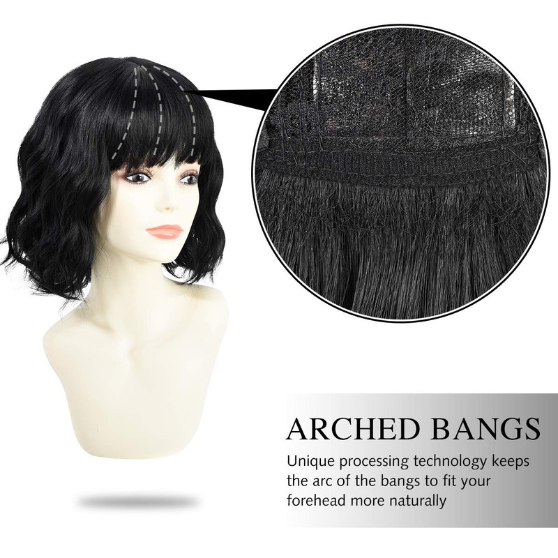 Yamel Wavy Bob Wig with Bangs Black Wig Natural Synthetic
