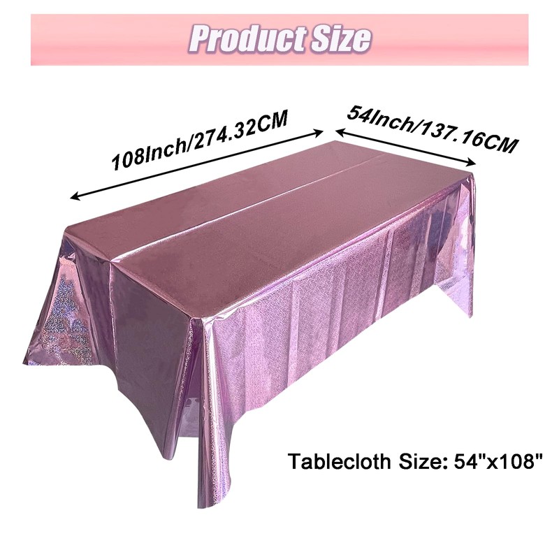 LabZhang 2 Pack Pink Iridescent Tablecloth Holographic Table Cloth Glitter