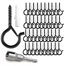 TAIHUIMY 40 Pack Q-Hanger Hooks for Outdoor String Lights, Eye Hooks Screw Christmas Rope Light Clips, Fairy Lights Plants Wind Chimes Decoration Hanging Safety Buckle Design,Include Wing Nut Driver