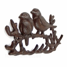 Vintage Cast Iron Birds On Branch Wall Hook Rack Key Hanger Antique Style