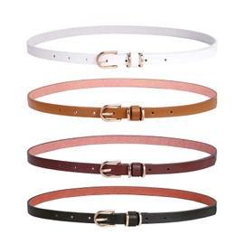 JASGOOD 4 Pack Women Skinny Leather Belt Solid Color Thin Waist Belt for Jeans Dress in Pin Buckle Fit Pant Sizes 80cm-90cm/31-35 Inch