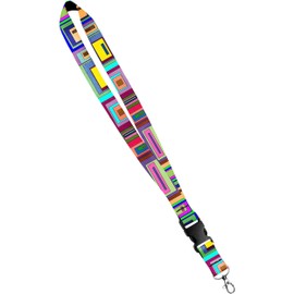 Print Lanyard - Satin Keychain Necklace with Side Release Buckle and Snap, ID Badge Holder - 1 Inch, Geo Squares Shaped