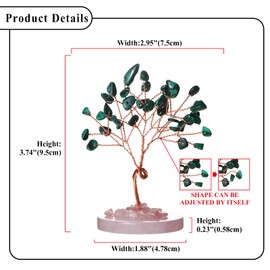 Aroncent Healing Meditation Crystal Tree: Malachite Crystal Tree with Rose Quartz Base - Handcrafted Copper Wire Money Tree for Home Office Deco