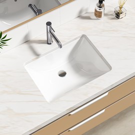 Enbol Undermount Bathroom Sink Rectangle 20x15 Inch White Ceramic Vessel Sink Under Counter Lavatory Vanity Vessel Sink with Overflow ECU1813