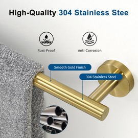 Brushed Gold Towel Bar, 14 Inch Towel Racks for Bathroom Wall Mounted, Thicken SUS304 Stainless Steel Heavy Duty Hand Towel Holder Organizer, Bathroom Accessories, Total Length 16.5 Inch