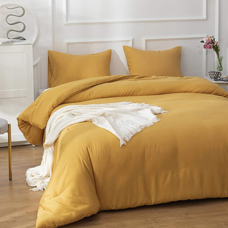 CLOTHKNOW Mustard Yellow King Size Comforter Set 3Pcs Dark Yellow
